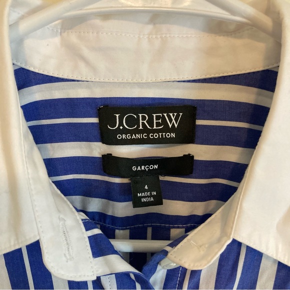J. Crew Organic Cotton Garçon Button Down Blouse Pin Stripe Chic Preppy Cropped - Picture 7 of 9